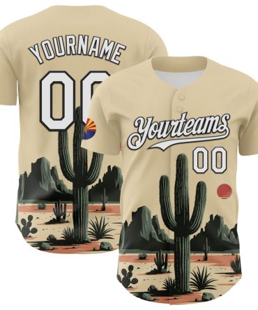 Custom Cream White Green-Black 3D Urban City Edition Sports Cactus Authentic Baseball Jersey