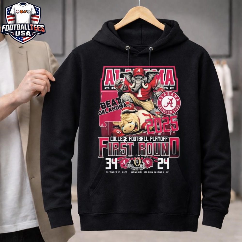 Alabama Beat Oklahoma 2025 College Football Playoff First Bound 34-24 Mascot T-Shirt - Image 3