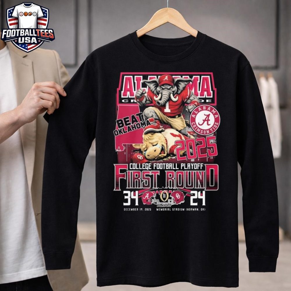 Alabama Beat Oklahoma 2025 College Football Playoff First Bound 34-24 Mascot T-Shirt - Image 4
