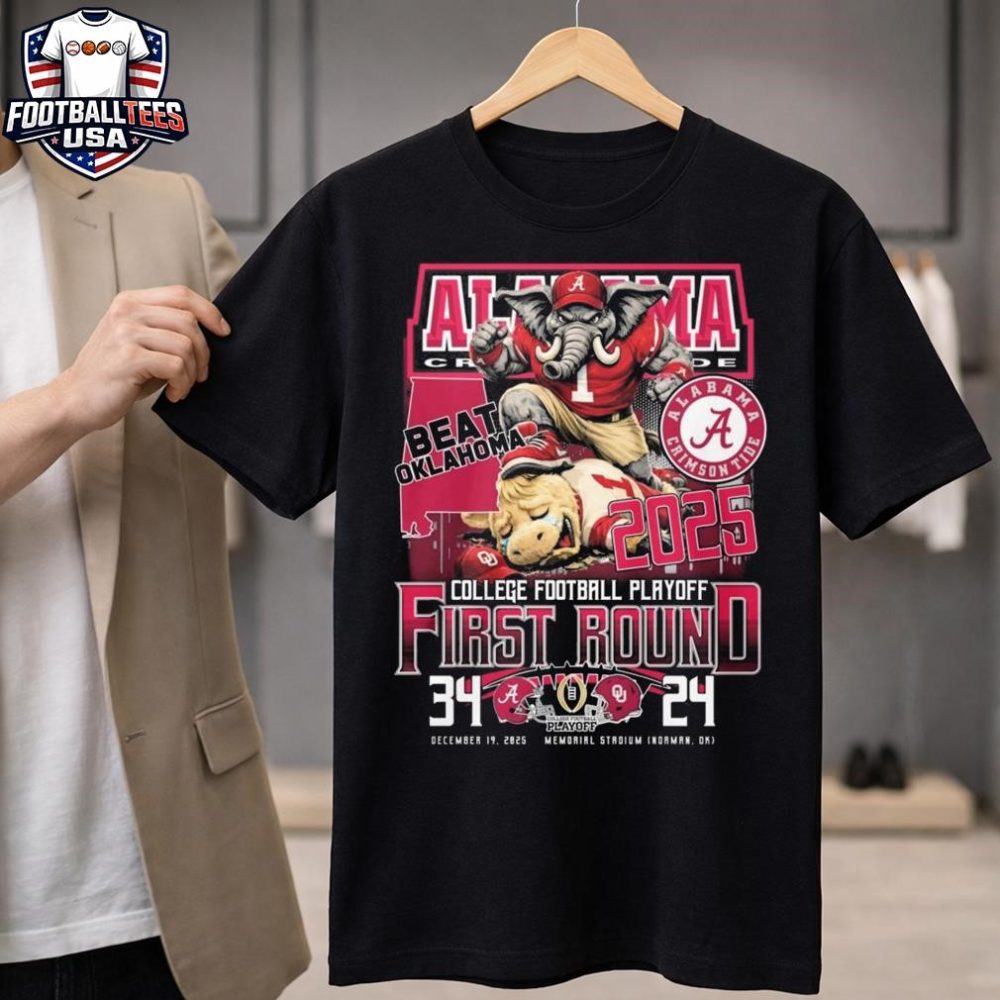 Alabama Beat Oklahoma 2025 College Football Playoff First Bound 34-24 Mascot T-Shirt