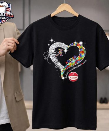 Alabama Crimson Tide Autism Accept Understand Love Heart Diamond T-Shirt