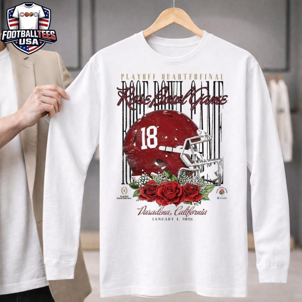 Alabama Crimson Tide Playoff Quarterfinal 2026 Rose Bowl Game Rose Pasadena California January 1 2026 Helmet T-Shirt - Image 3
