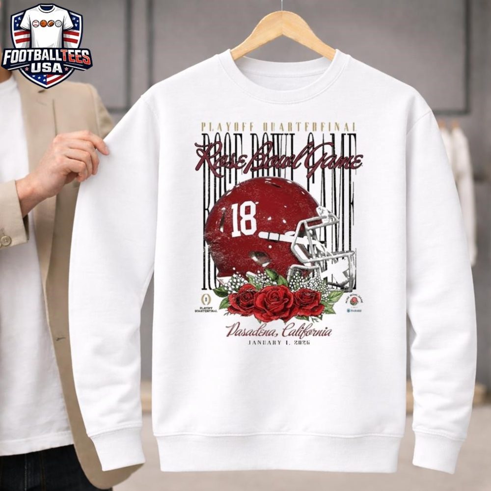 Alabama Crimson Tide Playoff Quarterfinal 2026 Rose Bowl Game Rose Pasadena California January 1 2026 Helmet T-Shirt - Image 4