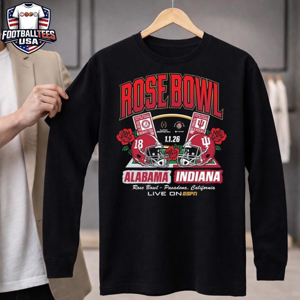 Alabama Crimson Tide Vs Indiana Hoosiers Playoff Quarterfinal 2026 Rose Bowl Game Rose Pasadena California January 1 2026 Helmet T-Shirt - Image 4
