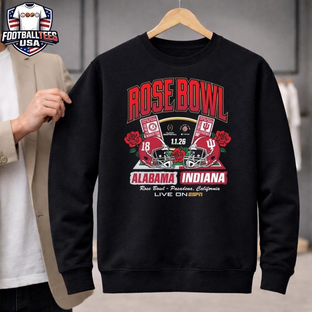 Alabama Crimson Tide Vs Indiana Hoosiers Playoff Quarterfinal 2026 Rose Bowl Game Rose Pasadena California January 1 2026 Helmet T-Shirt - Image 2