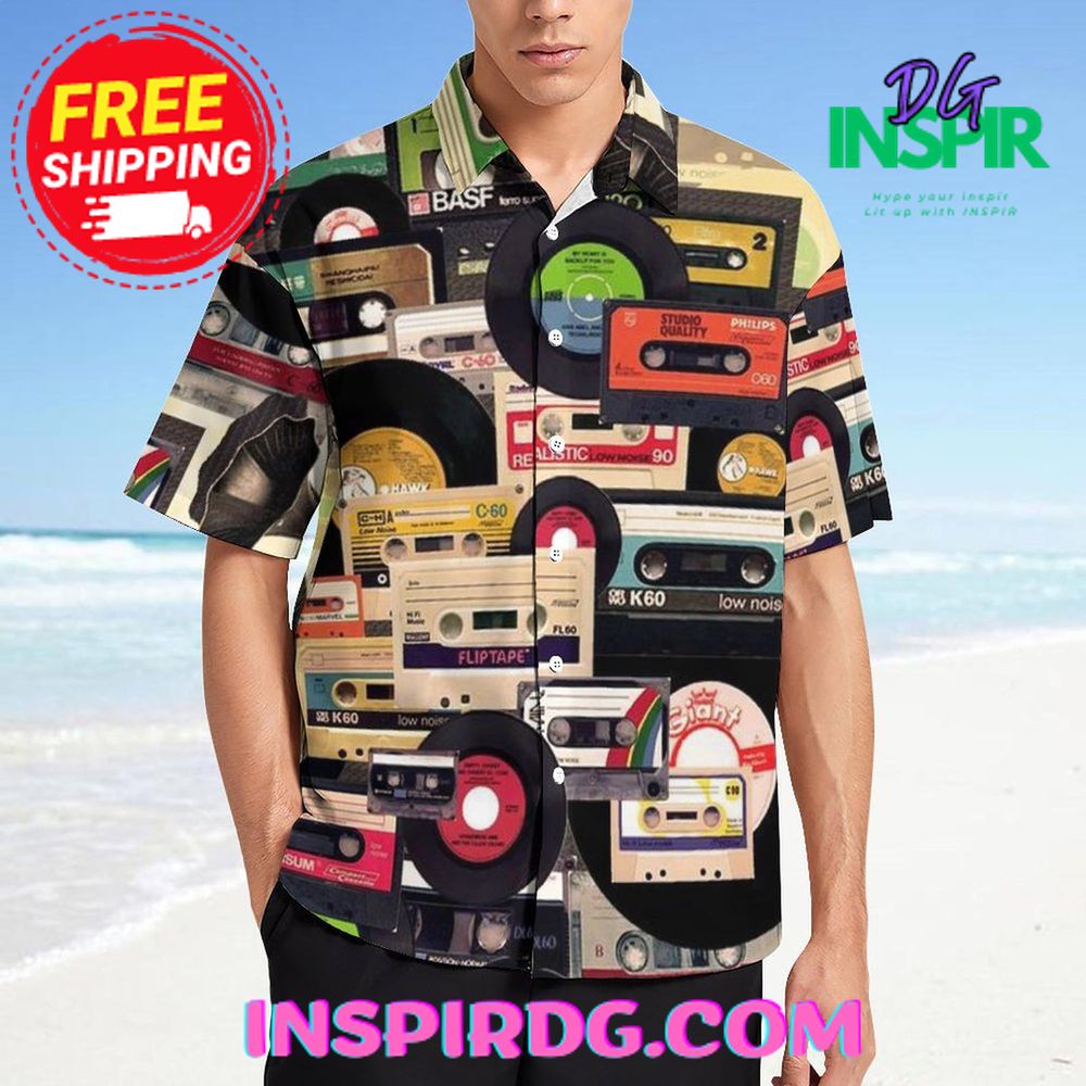 All Over Charcoal Disc Pattern Casual Hawaiin Shirt