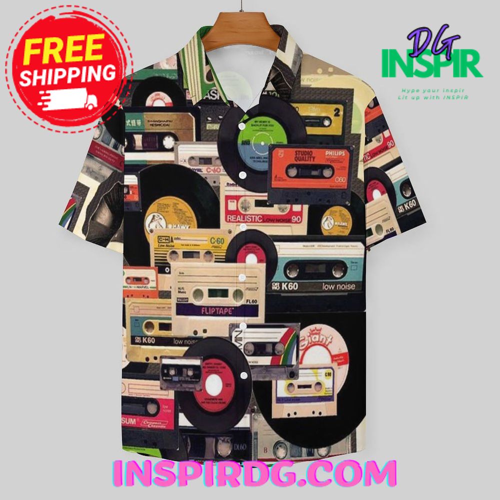 All Over Charcoal Disc Pattern Casual Hawaiin Shirt - Image 2