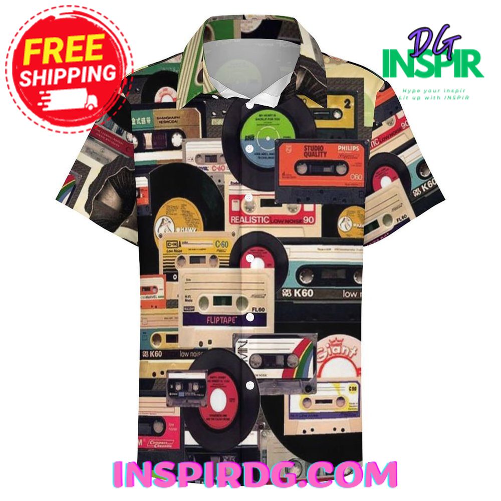 All Over Charcoal Disc Pattern Casual Hawaiin Shirt - Image 4