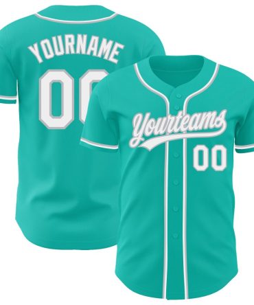 Custom Aqua White-Gray Authentic Baseball Jersey
