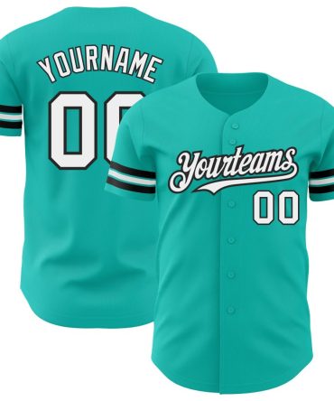 Custom Aqua White-Black Authentic Baseball Jersey