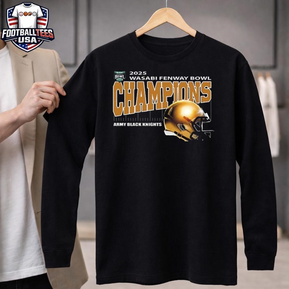 Army Black Knights Football Are 2025 Wasabi Fenway Bowl Champions Helmet Unisex Shirt - Image 4