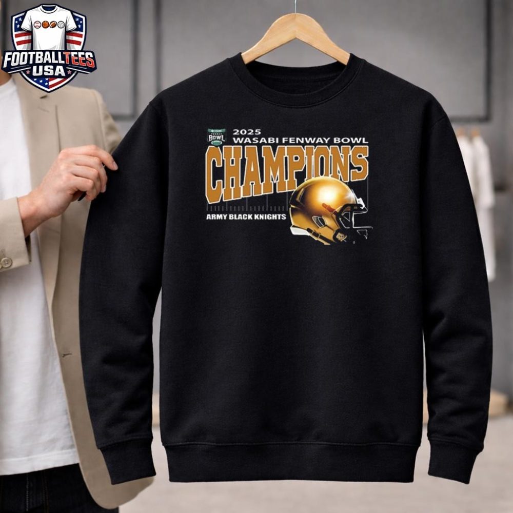 Army Black Knights Football Are 2025 Wasabi Fenway Bowl Champions Helmet Unisex Shirt - Image 2