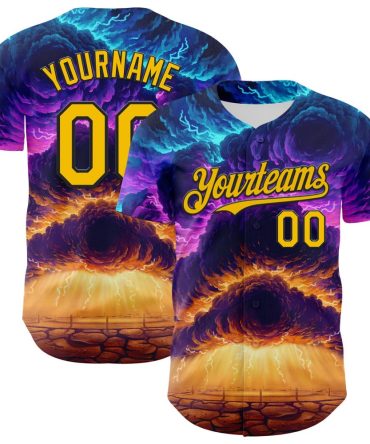 Custom Blue Gold-Black 3D Syntetyc Everstor Authentic Baseball Jersey