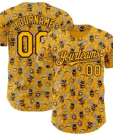 Custom Gold Black 3D Tobe Fonseca Coffee Worker Bee Authentic Baseball Jersey