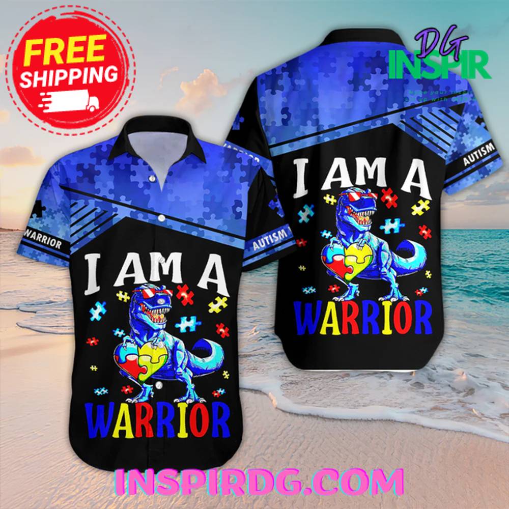 Autism Warrior Puzzle Dinasaur Aloha Trendy Hawaiian Shirts