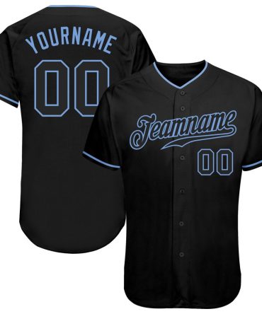 Custom Black Black-Light Blue Authentic Baseball Jersey