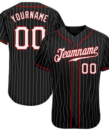 Custom Black White Pinstripe White-Red Authentic Baseball Jersey