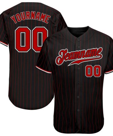 Custom Black Red Pinstripe Red-White Authentic Baseball Jersey