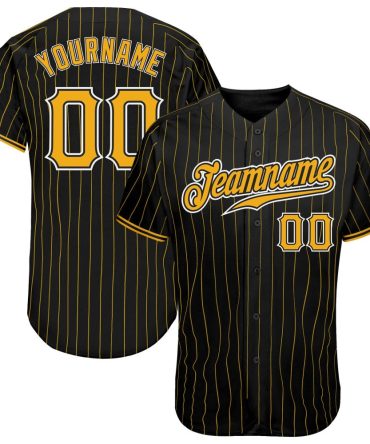 Custom Black Gold Pinstripe Gold-White Authentic Baseball Jersey
