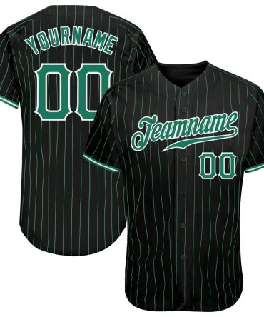 Custom Black Kelly Green Pinstripe Kelly Green-White Authentic Baseball Jersey