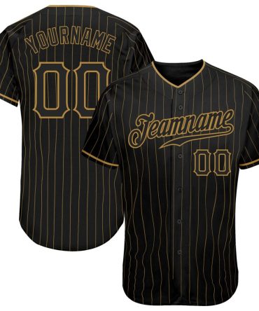 Custom Black Old Gold Pinstripe Black Authentic Baseball Jersey