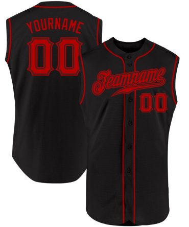Custom Black Red Authentic Sleeveless Baseball Jersey