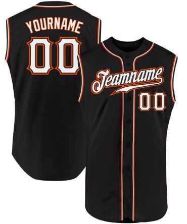 Custom Black White-Orange Authentic Sleeveless Baseball Jersey