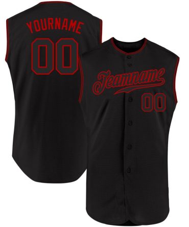 Custom Black Black-Red Authentic Sleeveless Baseball Jersey