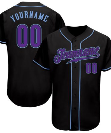 Custom Black Purple-Light Blue Authentic Baseball Jersey