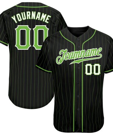 Custom Black Neon Green Pinstripe Neon Green-White Authentic Baseball Jersey