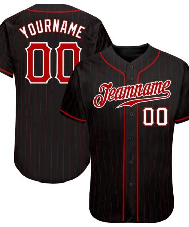 Custom Black Red Pinstripe Red-White Authentic Baseball Jersey