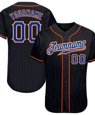 Custom Black Royal Pinstripe Royal-Orange Authentic Baseball Jersey