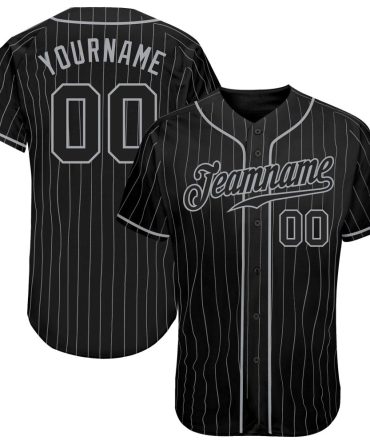 Custom Black Gray Pinstripe Black-Gray Authentic Baseball Jersey