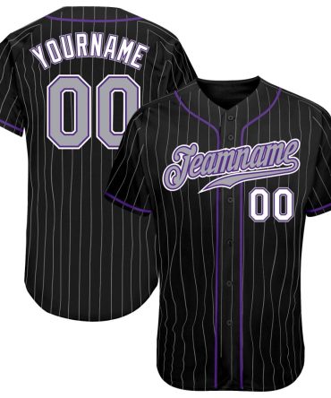 Custom Black Gray Pinstripe Gray-Purple Authentic Baseball Jersey