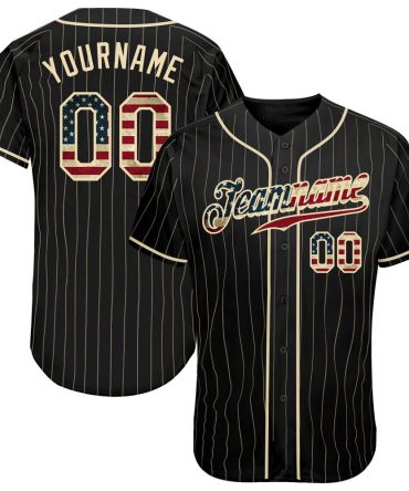 Custom Black Cream Pinstripe Vintage Usa Flag-Cream Authentic Baseball Jersey