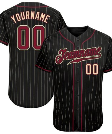 Custom Black Cream Pinstripe Crimson-Cream Authentic Baseball Jersey