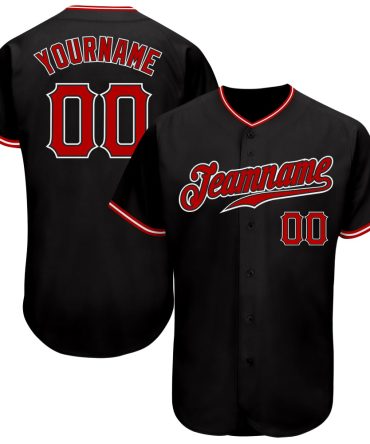 Custom Black Red-White Authentic Baseball Jersey
