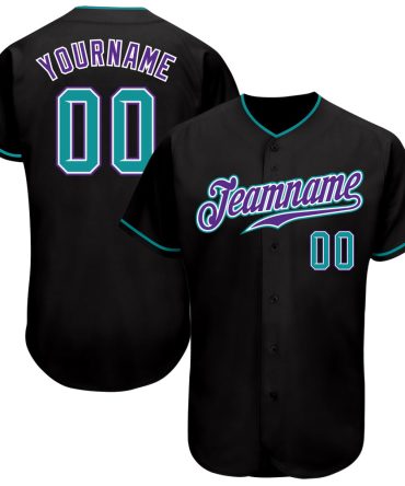 Custom Black Teal-Purple Authentic Baseball Jersey