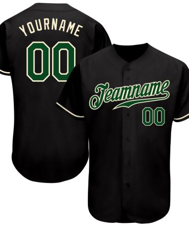 Custom Black Green-Cream Authentic Baseball Jersey