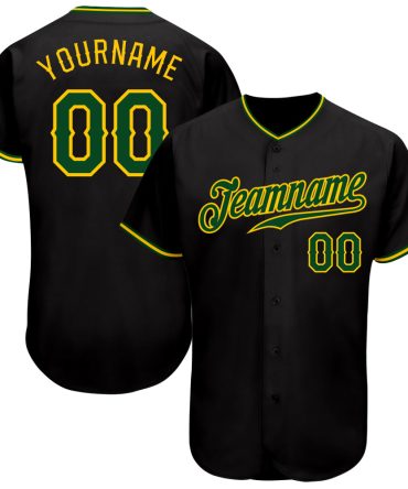 Custom Black Green-Gold Authentic Baseball Jersey