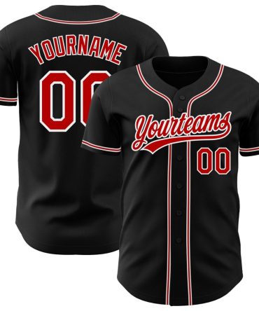 Custom Black Red-White Authentic Baseball Jersey