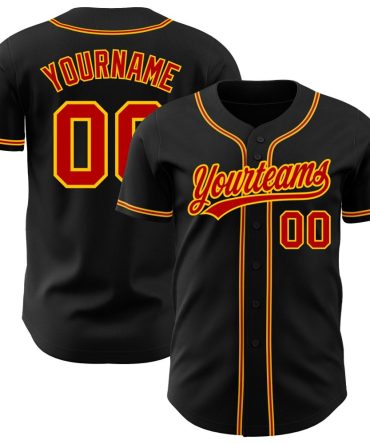 Custom Black Red-Gold Authentic Baseball Jersey