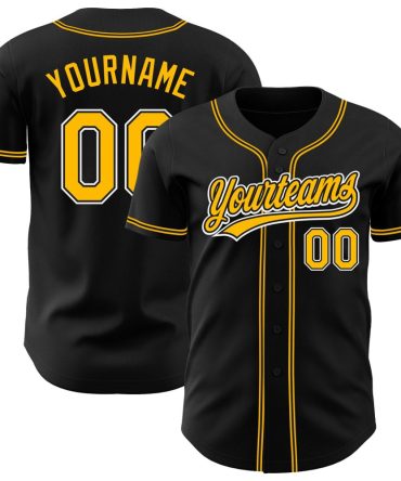 Custom Black Gold-White Authentic Baseball Jersey