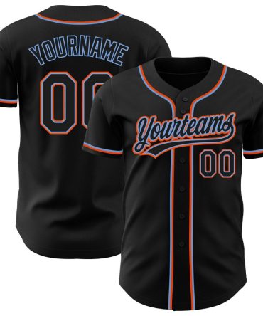 Custom Black Black Powder Blue-Orange Authentic Baseball Jersey