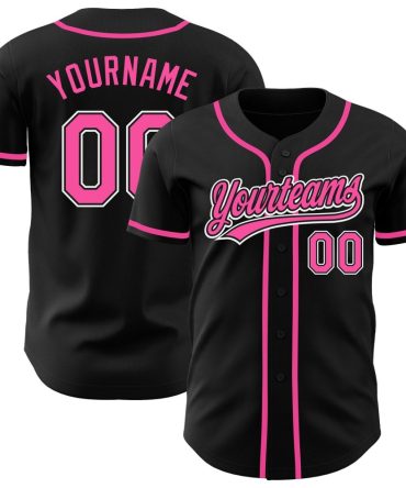 Custom Black Pink-White Authentic Baseball Jersey