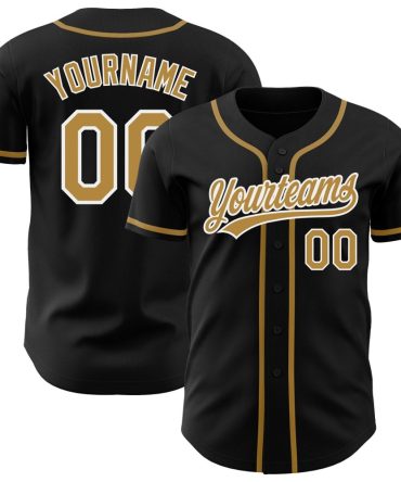 Custom Black Old Gold-White Authentic Baseball Jersey