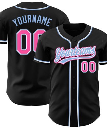 Custom Black Pink-Light Blue Authentic Baseball Jersey