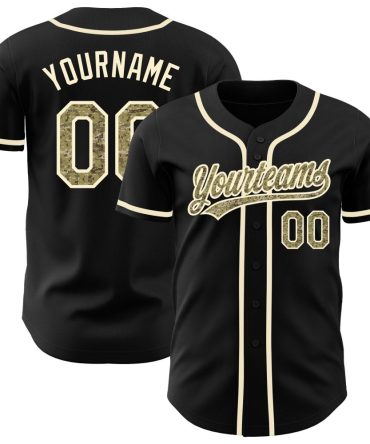 Custom Black Camo-Cream Authentic Baseball Jersey