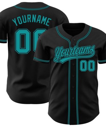 Custom Black Teal Authentic Baseball Jersey
