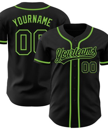 Custom Black Black-Neon Green Authentic Baseball Jersey